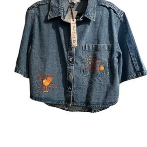 Solitaire Blue Jean Jacket with Orange Embroidery